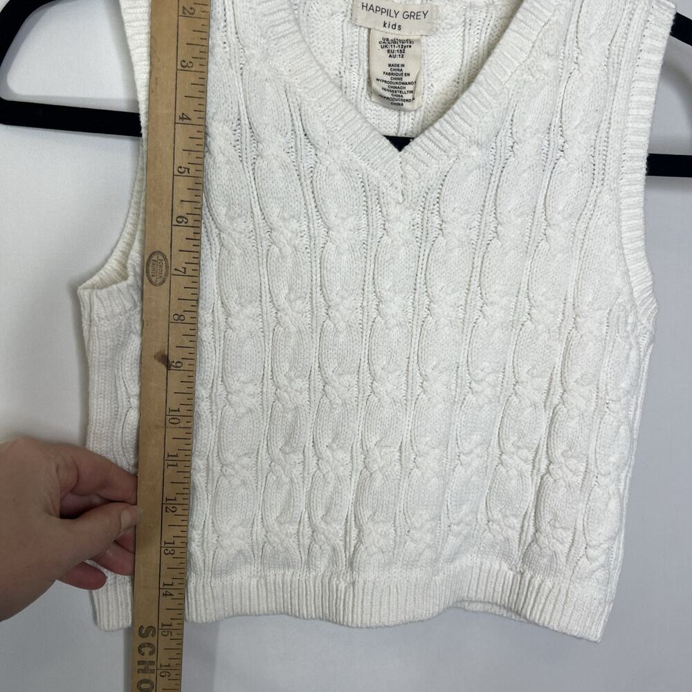 Happily Grey Kids Size Large 10/12 Cable Knit V-Neck Pullover Cardigan Sweater - Picture 3 of 7